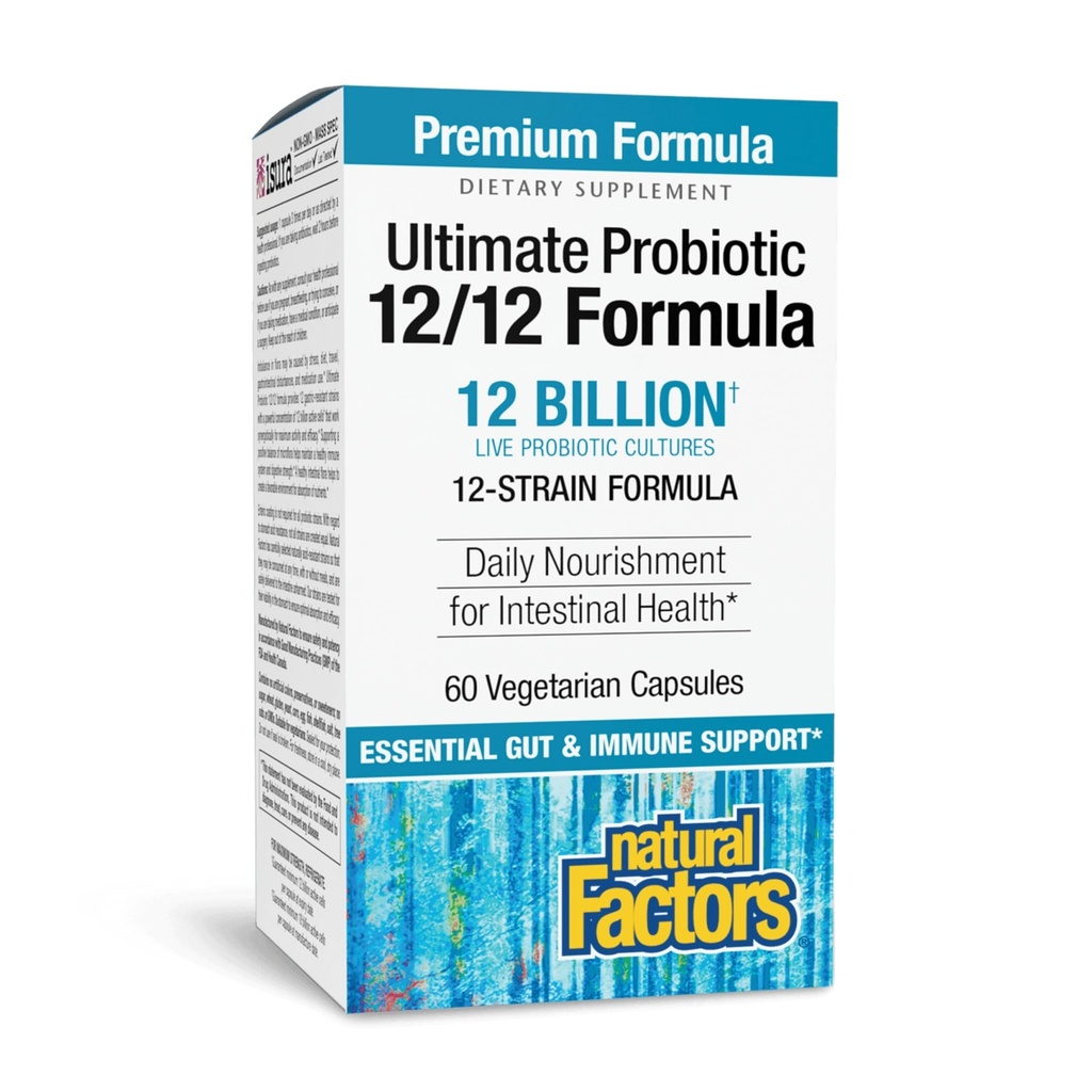 Natürliche Faktoren Ultimate Probiotic 12/12 Formel - Verdauungshilfe-Ergänzung mit Probiotika - Immunität & Gut Health Support Supplement - 60 vegetarische Kapseln (60 Servietten)