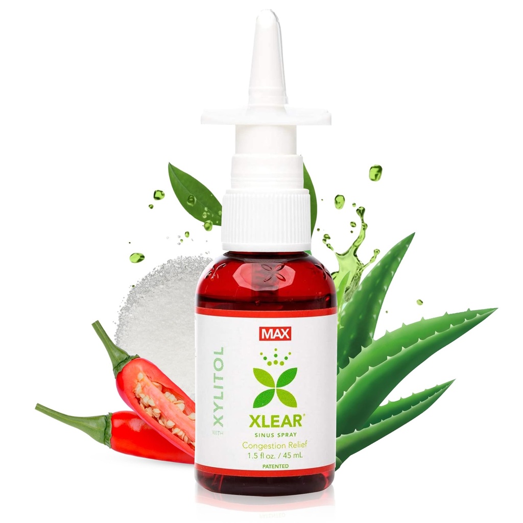 Xlear MAX Natürliches Xylitol Saline Nasal Spray mit Capsicum und Aloe - Schnelles Aktivieren für Sinusdruck, Dekongestant, Kopfschmerzen, Trockennase, 1,5 oz (Pack von 1)