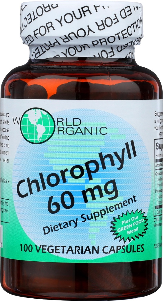 Chlorophylle ORGANIQUE MONDIALE 100 mg 60 capsules, 0,02 livre