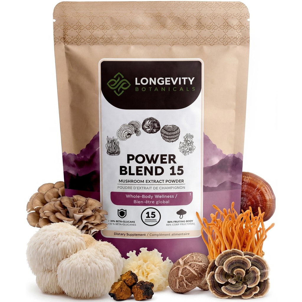 Leistung 15 Pulver Pilzmischung Ergänzung 100g | Hohe Festigkeit Extrakt Complex | Mit Lions Mane, Türkei Tail, Cordyceps, Reishi, Chaga & Tremella | 20% Beta-D Glucans | Immunität und Vitalität Unterstützung