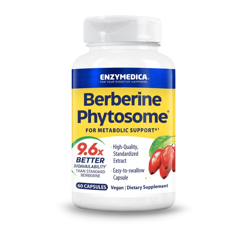Enzymedica, Berberine Phytosome, 9.6X Bessere Bioverfügbarkeit, Hohe Potenz natürlich Vegan Nahrungsergänzung für Stoffwechselunterstützung, 60 Kapseln