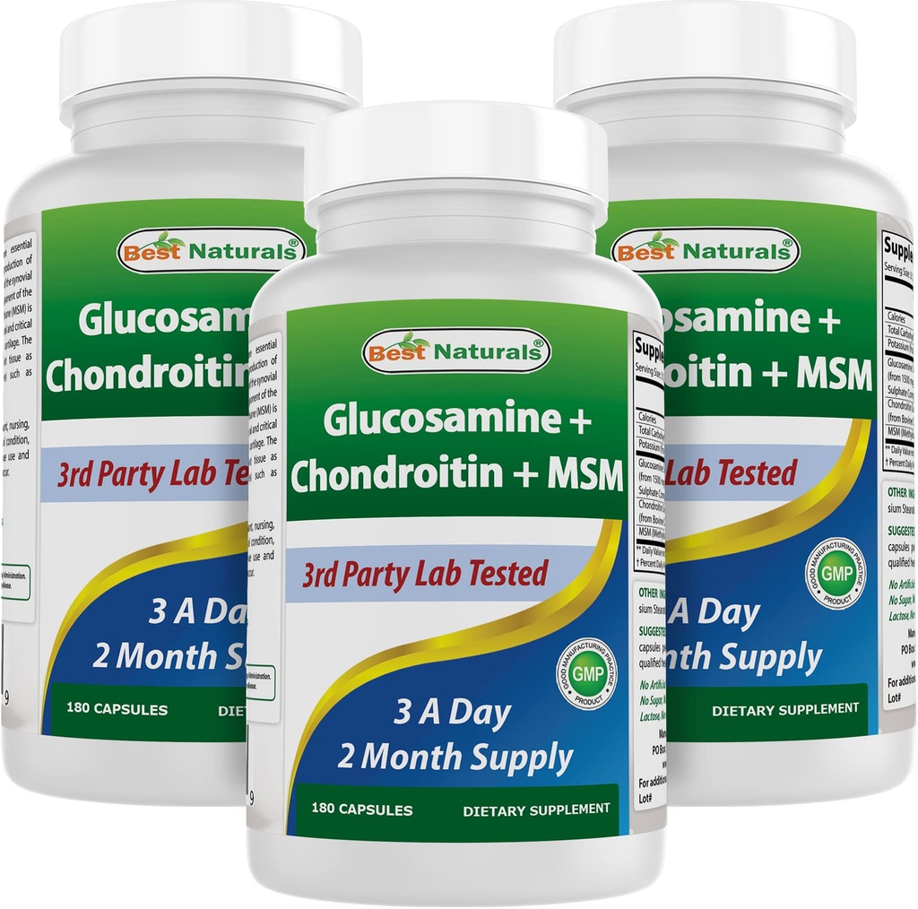 Best Naturals, Glucosamine Chondroitin und MSM Joint Supplements, 2600 mg pro Portion, (180 Count (Pack von 3))