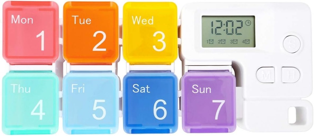7 Days Pill Dispenser Organizer with Reminder Alarm - CozyCabin Portable Travel Vitamins Medicine Box Case(Rainbow)