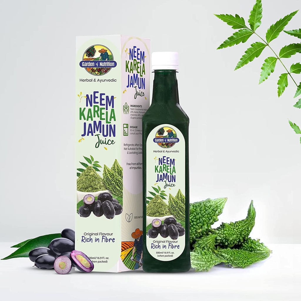 GARDEN DE NUTRITION Neem Karela Jamun Jus à base de plantes et d'ayaurvédiques.