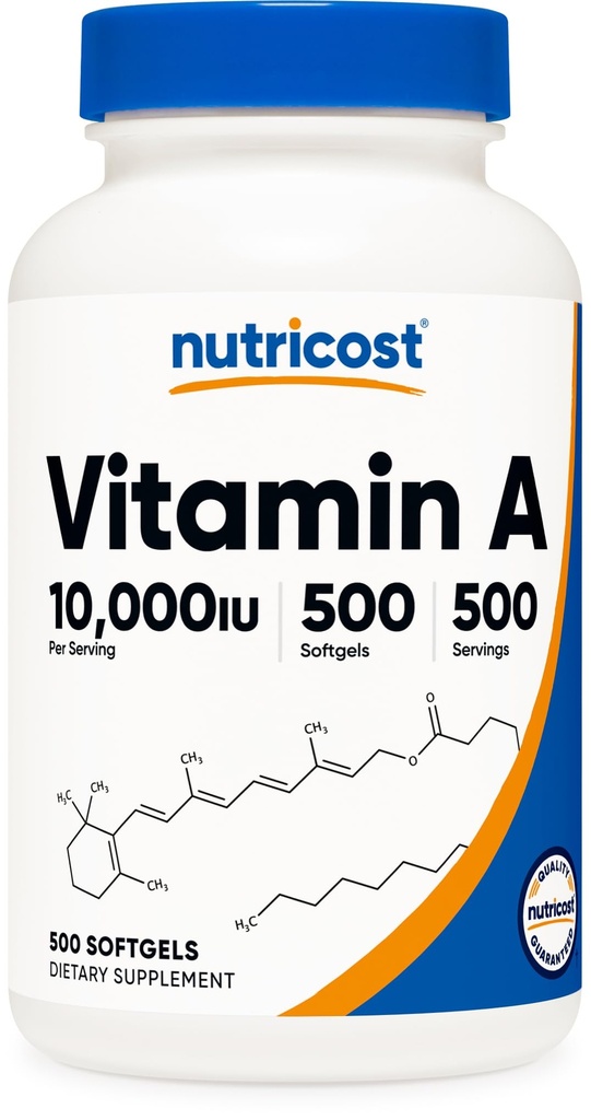 Nutricost Vitamine A 10 000 UI, 500 Capsules Softgel