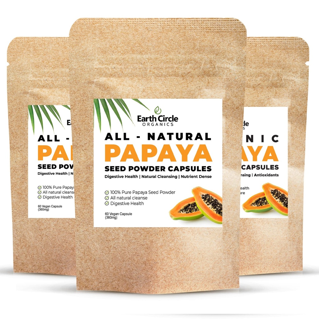 Papaya Seed Powder Capsules – Leistungsstarke Papain-Ergänzung mit Vitaminen A, C, & E & Enzyme für Verdauung & Gut Gesundheit – 360mg/Serving – 60 Vegan Kapseln pro Packung (Pack mit 3, 90-180 Tage Versorgung)