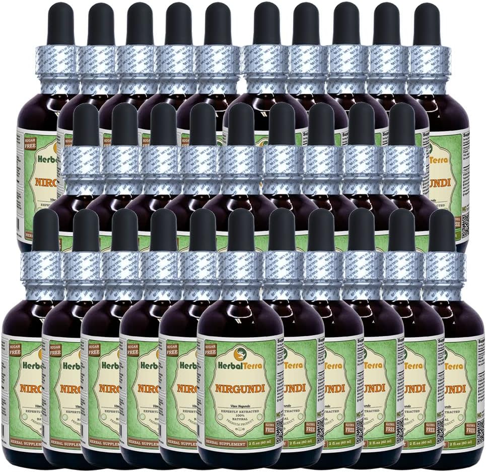 Nirgundi (Vitex Negundo) Getrockneter Blattalkoholfreier Flüssigextrakt (Markenname: HerbalTerra, Proudly Made in USA) 30x2 oz