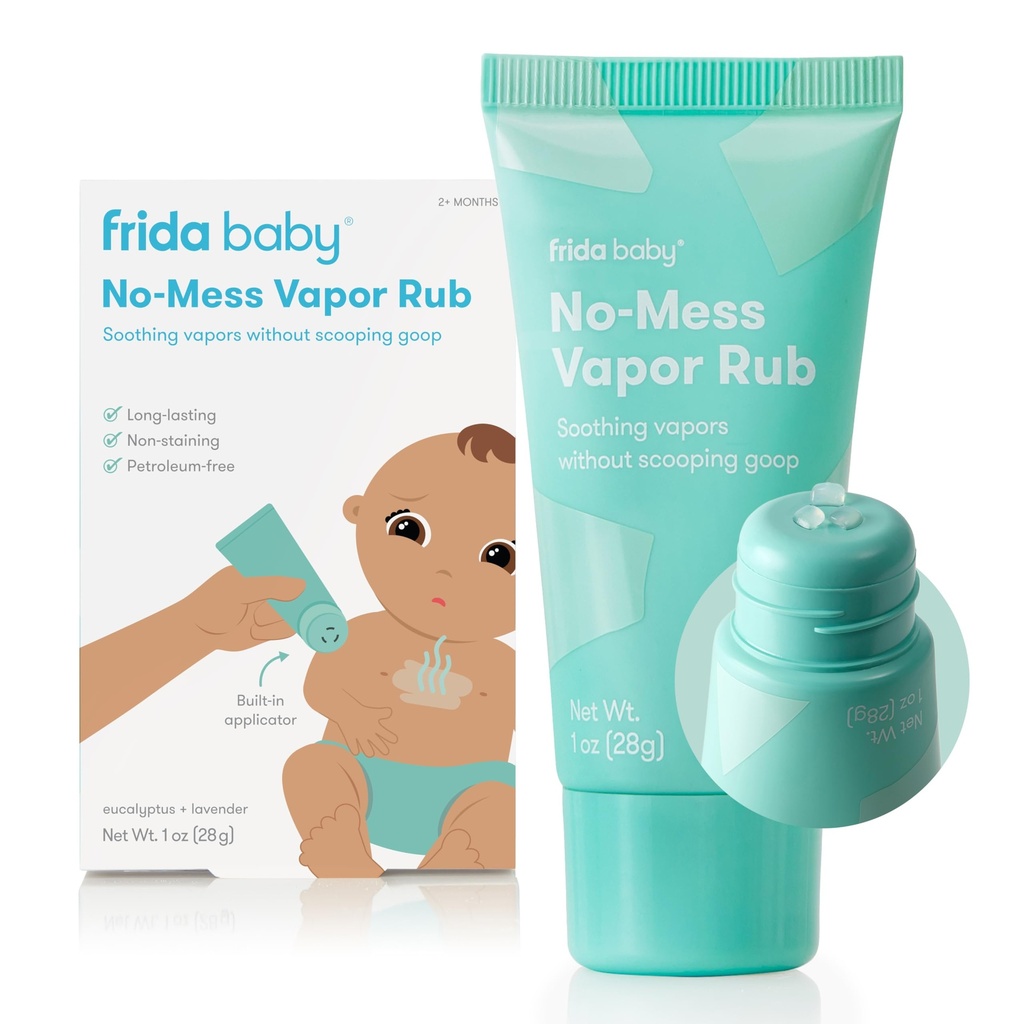 Frida Baby No-Mess Vapor Rub, Baby Vapor Rub für Chest, Neck, Back + Fuß, Non-Medicated, Petroleum-Free, Hands-Free Applicator Tube, Non-Staining, Beruhigende Eucalyptus & Lavender für Schlaf