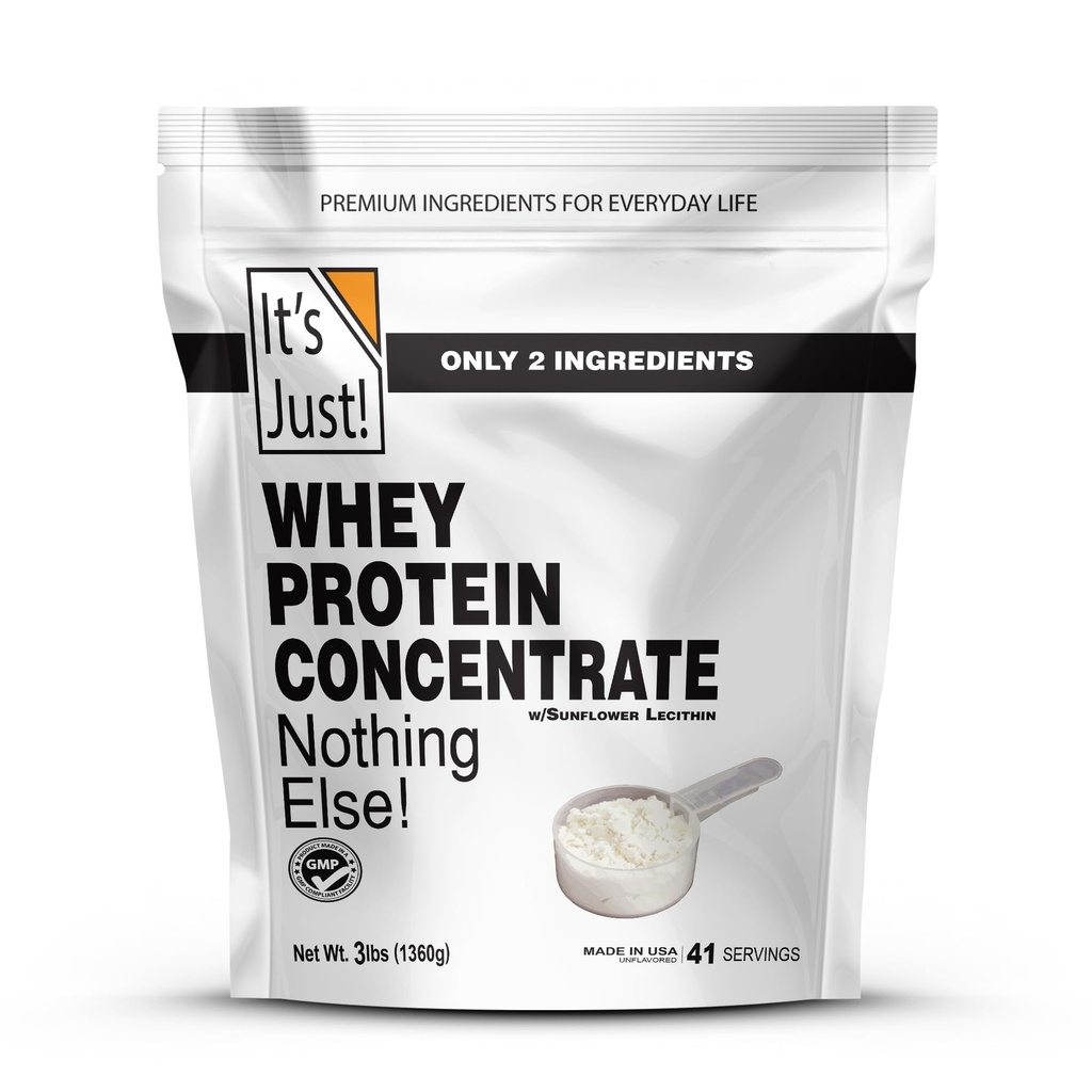 C'est juste ! - 100% Whey Protein Concentrate, Fabriqué aux États-Unis, sans hormones rBGH/RBST, Premium WPC-80, Pas d'arômes ajoutés ou d'édulcorants artificiels (3 livres, non aromatisé)