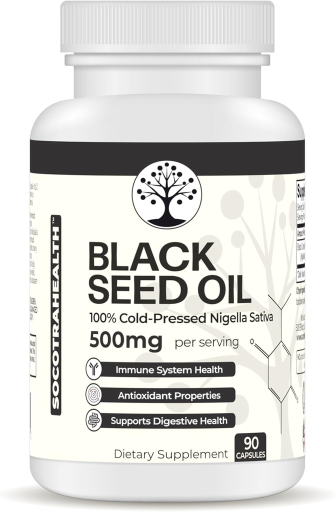 Schwarzes Saatgutöl - 100% kaltgepresstes Schwarzes Cumin Nigella Sativa - Antioxidans, Immun- und Verdauungssystemunterstützung - Non-GMO, Glutenfrei - 500 mg pro Servierung - 90 Vegan Kapseln