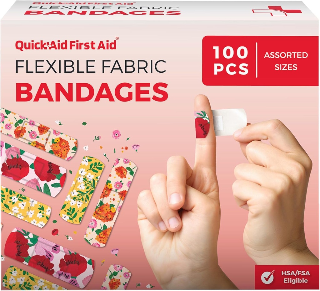 Flower Bandages, Bandagen Variety Pack 100 Count, Fun Designs für Kinder Erwachsene, Sanfte Adhesion Weich Atmungsaktiv, Latexfrei, Verwendung für Minor Cuts Scrapes, Erste Hilfe Zubehör