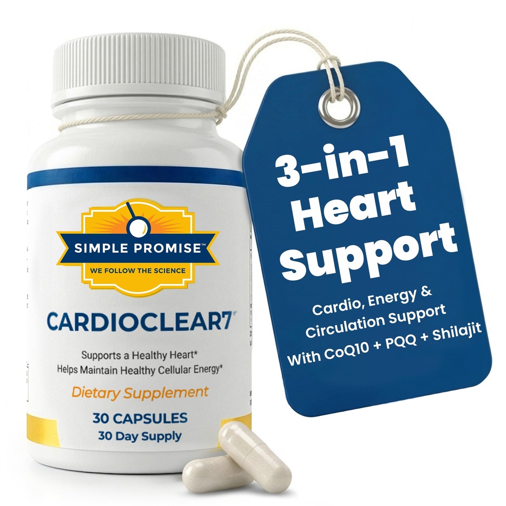 CardioClear7 - Coenzym Q10 (CoQ10) 100mg und PQQ 10mg Herzgesundheitsergänzung mit Shilajit - Unterstützt Zirkulation, Cellular Energy & Cardiovascular Health - 30 Kapseln