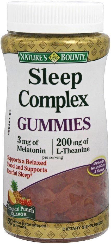 Nature's Bounty Sleep Complex Gummies 60ct, 3 Millgramm Melatonin, 200 Milligramm L-Theanine Gummies (2 Pack)