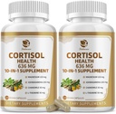 10-IN-1 Cortisol Ergänzungen mit Magnesium, Ashwagandha, Kamille, L-Theanin, Phosphatidylserin, Johanniskraut, Astragalus, Vitamin C & D3, für Frauen, 240 Vegan Kapseln für 4 Monate, Non-GMO
