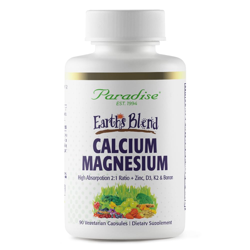 Paradise Herbs Earth's Blend Calcium Magnesium + Zink, D3, K2 & Boron, unterstützt Knochengesundheit, Vegan, Non-GMO, Glutenfrei, 90 Vegetarische Kapseln