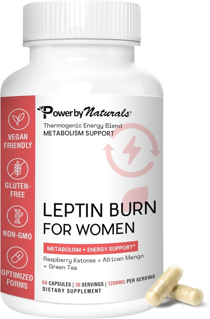 Power By Naturals Leptin Ergänzungen für Gewichtsverlust für Frauen – Weightloss Ergänzungen Frauen mit African Mango, Green Tea & Apple Cider Essig – 60 Kapseln