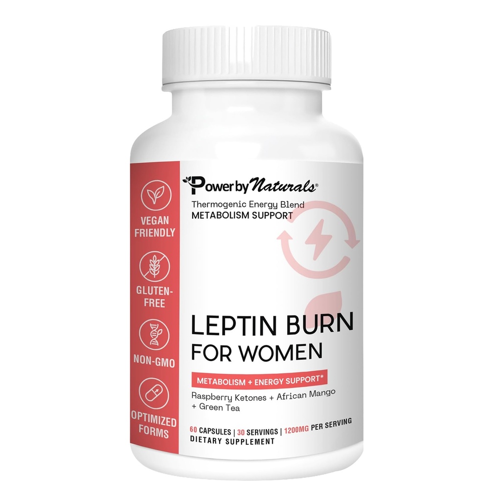 Power By Naturals LeptinBurn für Frauen - Gewichtsmanagement-Unterstützung mit Green Coffee Bean, Garcinia & Green Tea Extract - Glutenfrei, Nicht-GVO, Vegan - 60 Kapseln (1-Monats-Versorgung)