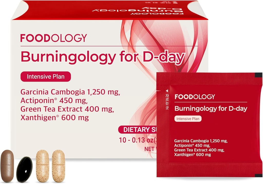 FOODOLOGY Burningology D-Day, Appetit Suppressant für Frauen & Männer, Boost Mood, Unterstützung Gewichtsverlust und Brennen Kalorien, Garcinia Cambogia Ergänzung, Grüner Tee Extrakt - 10 Packungen