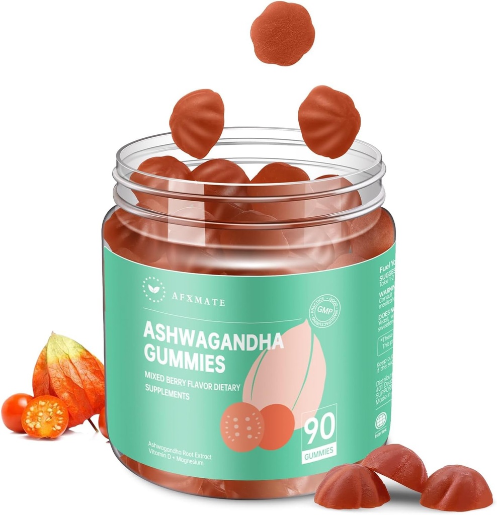 AFXMATE Ashwagandha Gummi für Frauen Zuckerfrei, Ashwagandha Supplement Gummy mit Magnesium Vegan (90 Zähler)