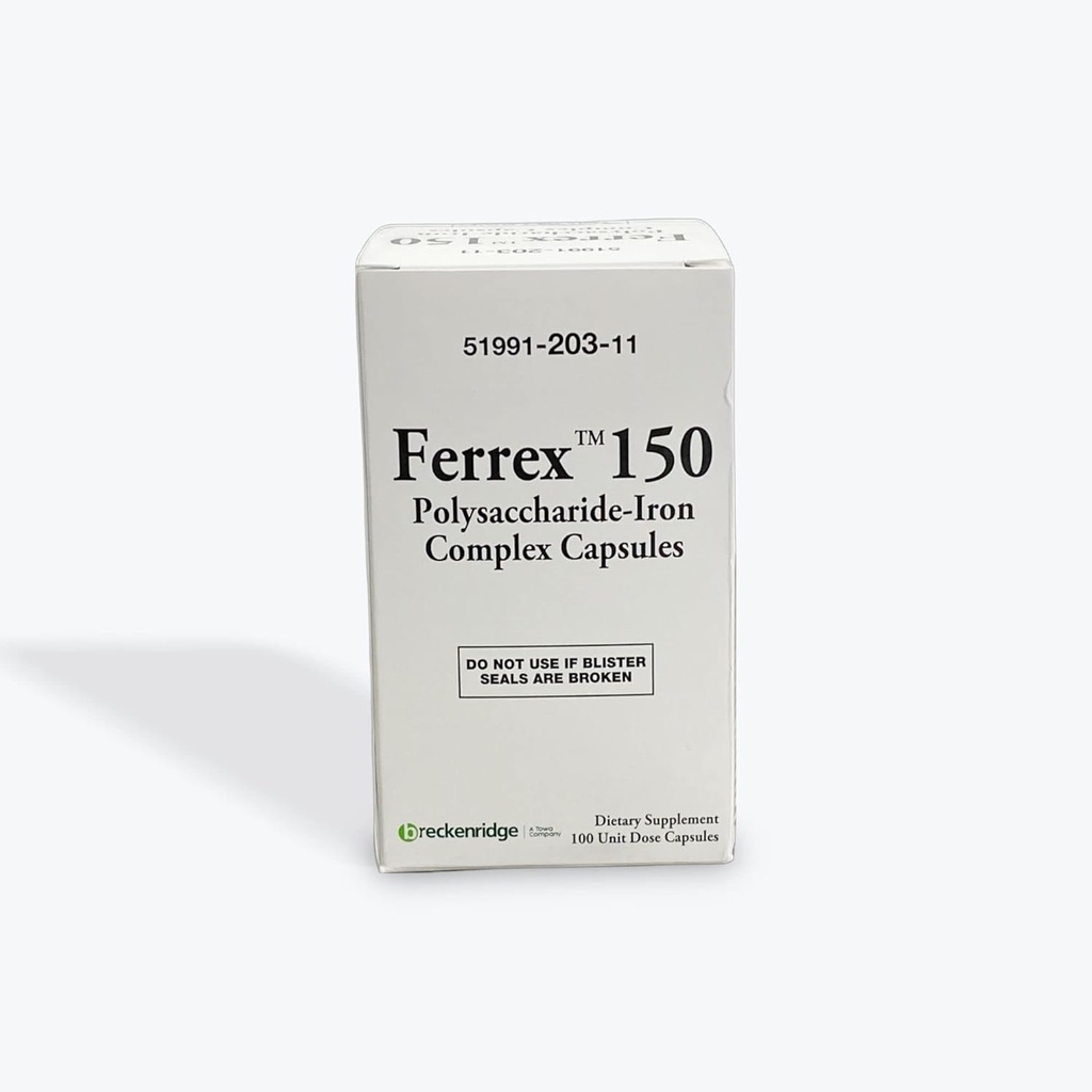 Ferrex 150 Polysaccharide Iron Complex Capsules by Breckenridge - 100 Ea