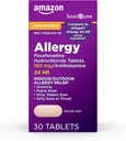 Basic Care Allergy Relief, Fexofenadine Hydrochlorid Tabletten, 180 mg, Antihistamin, Nicht-Droxy, 24-Stunden-Relief, 30 Count