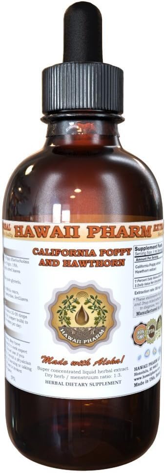 Poppy californien (Eschscholzia Californica) et Hawthorn (Crataegus Laevigata) Extrait liquide 4 oz