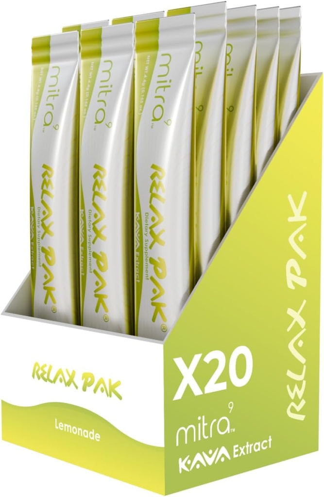 Mitra9 Kava Pulver RelaxPak - Lemonade Kava Extrakt Pulver-Packets | Mood Enhancer | Plant Based | Fördert natürliche Kalorien und Klarheit | Einfache offene Single-Serving Stick (20)