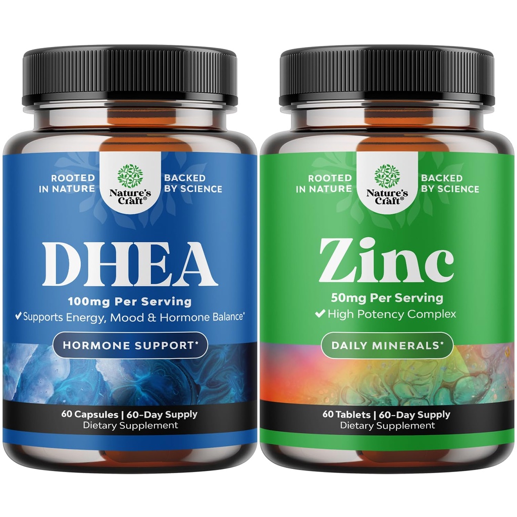 Bundle of Pure DHEA and Pure Zinc Supplement - DHEA Thyroïde Support pour la santé des femmes Immune Support Bone Health and Mood Support - Zinc Immune System Booster for Mood Boost Heart Health