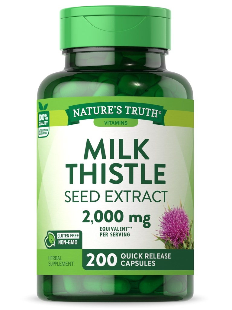 Nature's Truth Lait Thistle Supplément de 200 capsules Extract de graines sans OGM et sans gluten