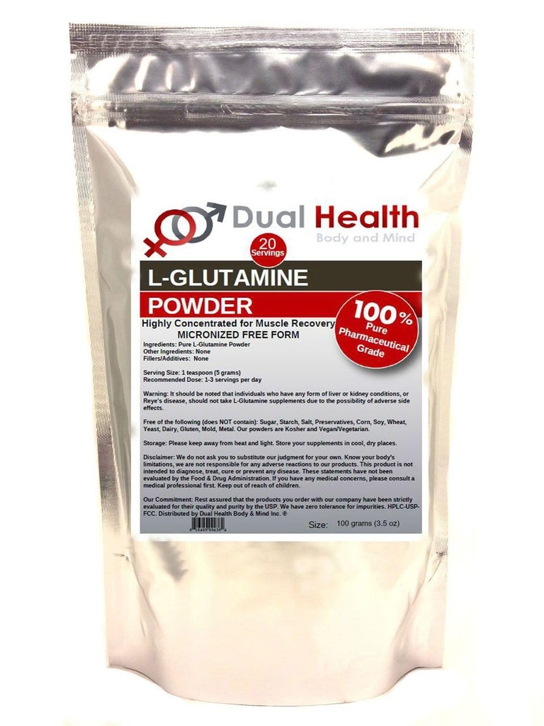 L-Glutamin (100 Gramm -3,5 oz) Reines Pulver 5000mg Freiform-Bulk-Ergänzungen, Made in USA, Immundigestion GI Unterstützung Leaky Gut Health Muscle Energy Stamina Endurance Strength
