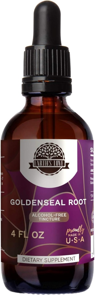 L'amour de la terre - Teinture d'extrait d'herbe sans alcool de racine de seau d'or, surconcentré de seau d'or (Hydrastis Canadensis) Racine séchée (4 Fl Oz)