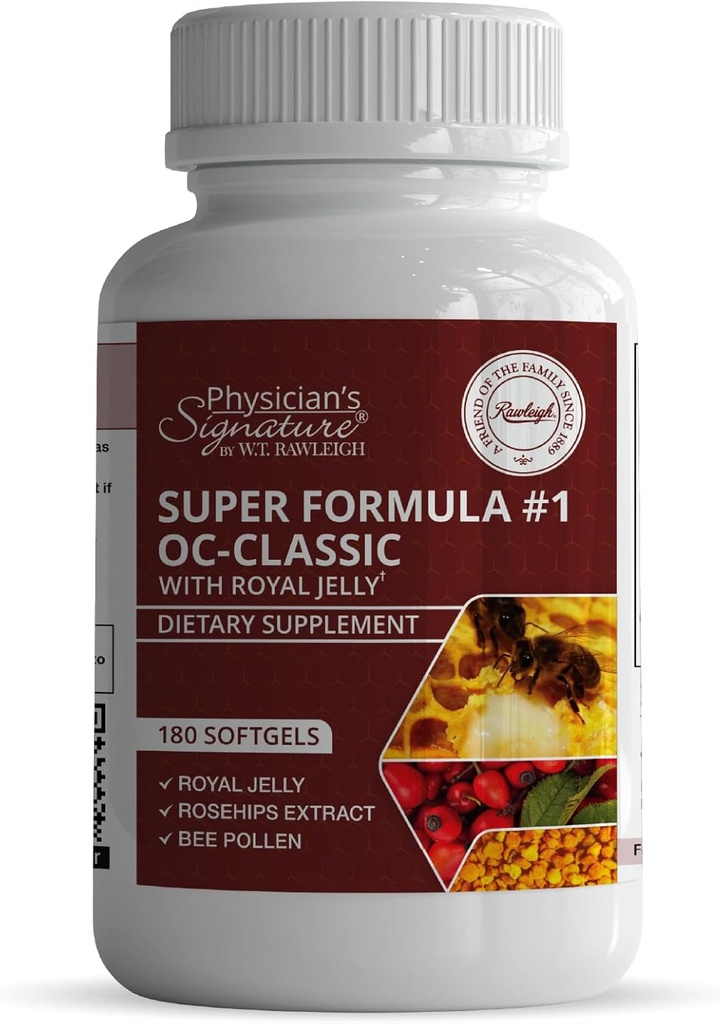 Rawleigh Super Formula No.1 OC-Classic: 180 Softgels mit Royal Jelly & Bee Pollen kombiniert mit Rosehips, Alpha Lipoic Acid, & Vitamin B12, Non-GMO Supplement für Herzgesundheit & Immununterstützung