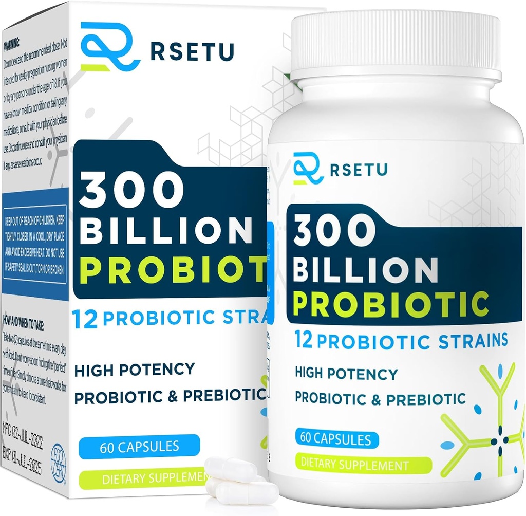 Probiotika für Frauen Männer: 300 Billion CFU Probiotic High Potency + 12 Strains Organic Probiotics mit Präbiotika, Tägliche probiotische Ergänzung für Verdauungs-, Gut-, Immun- und Bloating Health, 60 Kapseln