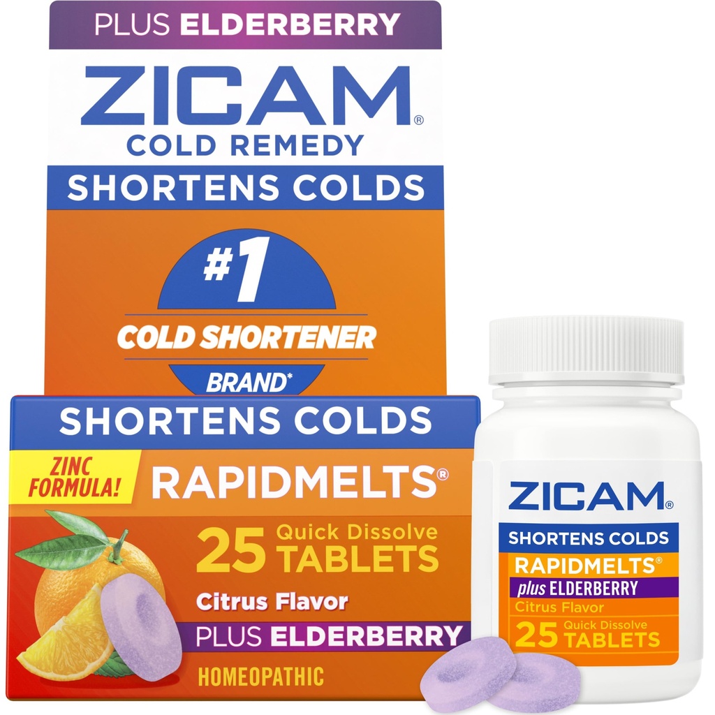 Zicam Cold Remedy Zink RapidMelts, Elderberry Citrus Flavor, Homöopathic, Kalte Verkürzung Medizin, verkürzt Kalte Dauer, 25 Graf