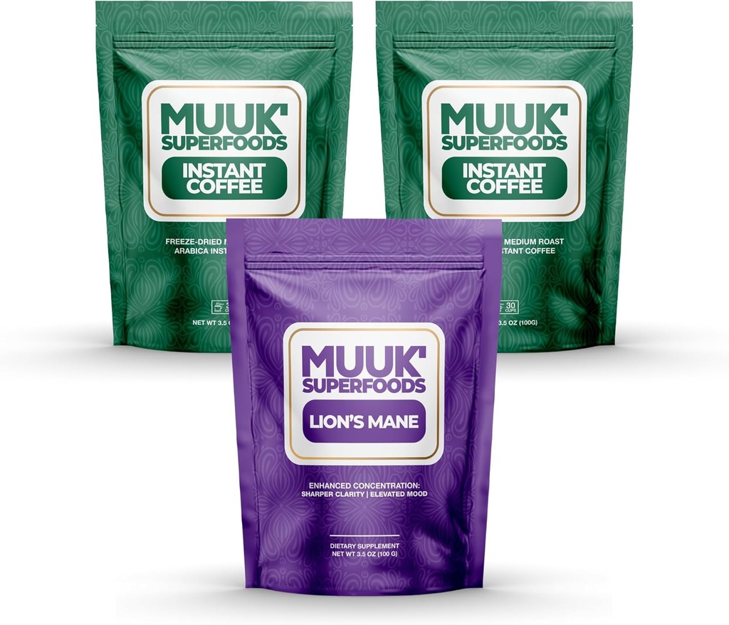 MUUK' SUPERFOODS | Pilz Kaffee Starter Kit Bundle | Bio Lion's Mane & Bio Instant Coffee | 60 Servierungen