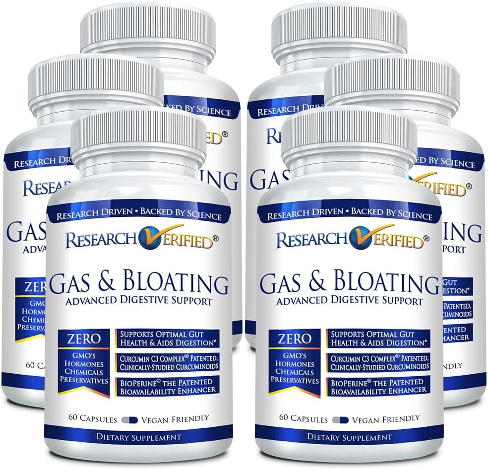 Forschung Verified Gas and Bloating - Relax Intestinal Muskeln, Eliminate Gas Buildup - Artichoke Powder, Ginger, Peppermint Blatt Pulver - 360 Kapseln - Vegan