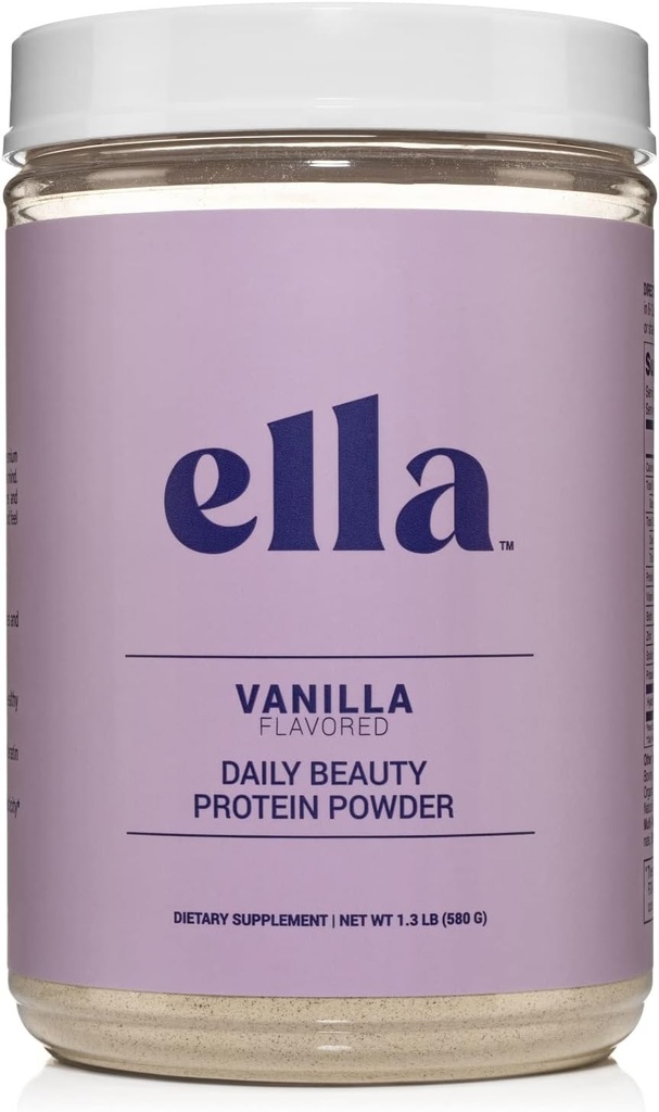 Ella Vanilla Collagen Protein Powder for Women - Daily Beauty Protein Powder with Grass-Fed Collagen Peptides - Non-GMO, Gluten-Free, No Artificial Sweeteners - 20 Servings