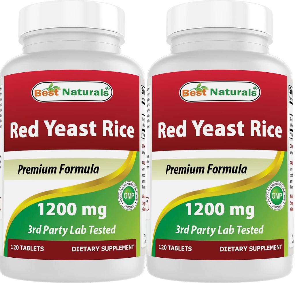 Meilleurs produits naturels Riz de levure rouge 1200 mg (non-OGM) 120 comprimés (120 Nombre (paquet de 2))