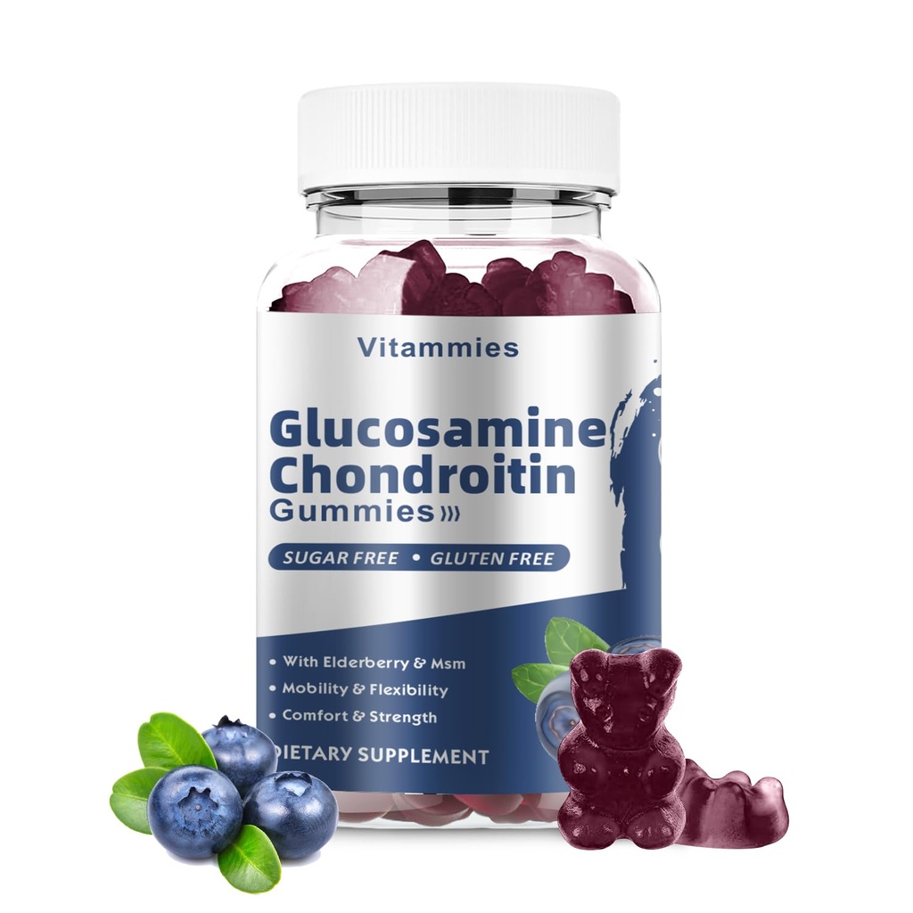 Glucosamin Chondroitin Gummi mit MSM & Elderberry Extra Strength - Joint Support, Antioxidant Immun Support Supplement für Erwachsene, Men & Women Minerals, Coenzym Q10, DHA- 60 Blueberry Gummies