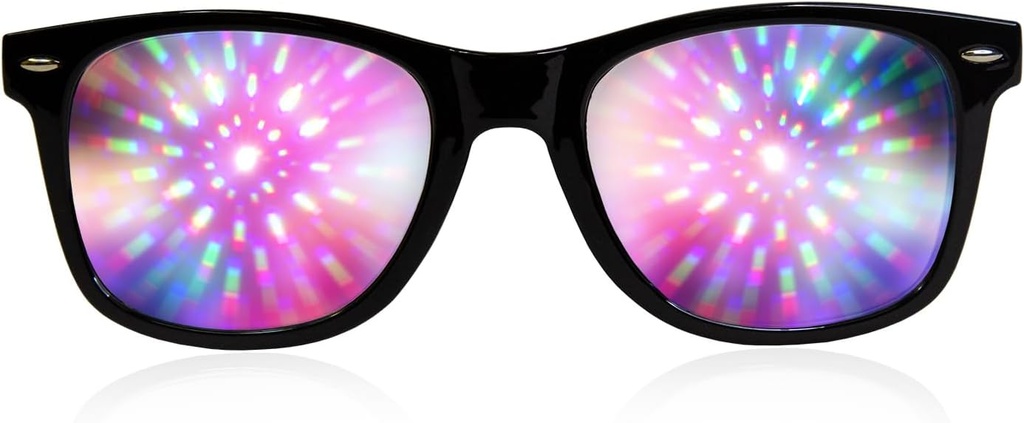 GloFX Black Frame Halo Diffraction Glasses – Laser geätzt für Halo Light Effects, langlebig und flexibel für Raves & Festivals