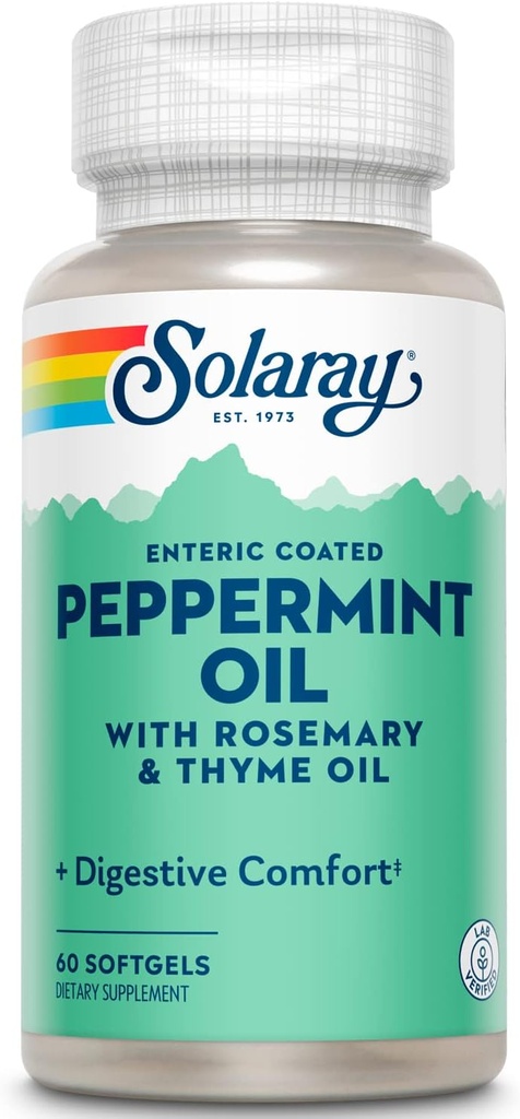 Solaray Pfefferminzöl Enteric beschichtet w/Rosemary & Thyme Oil | Gesunde, beruhigende Verdauung Unterstützung | 60 Softgels