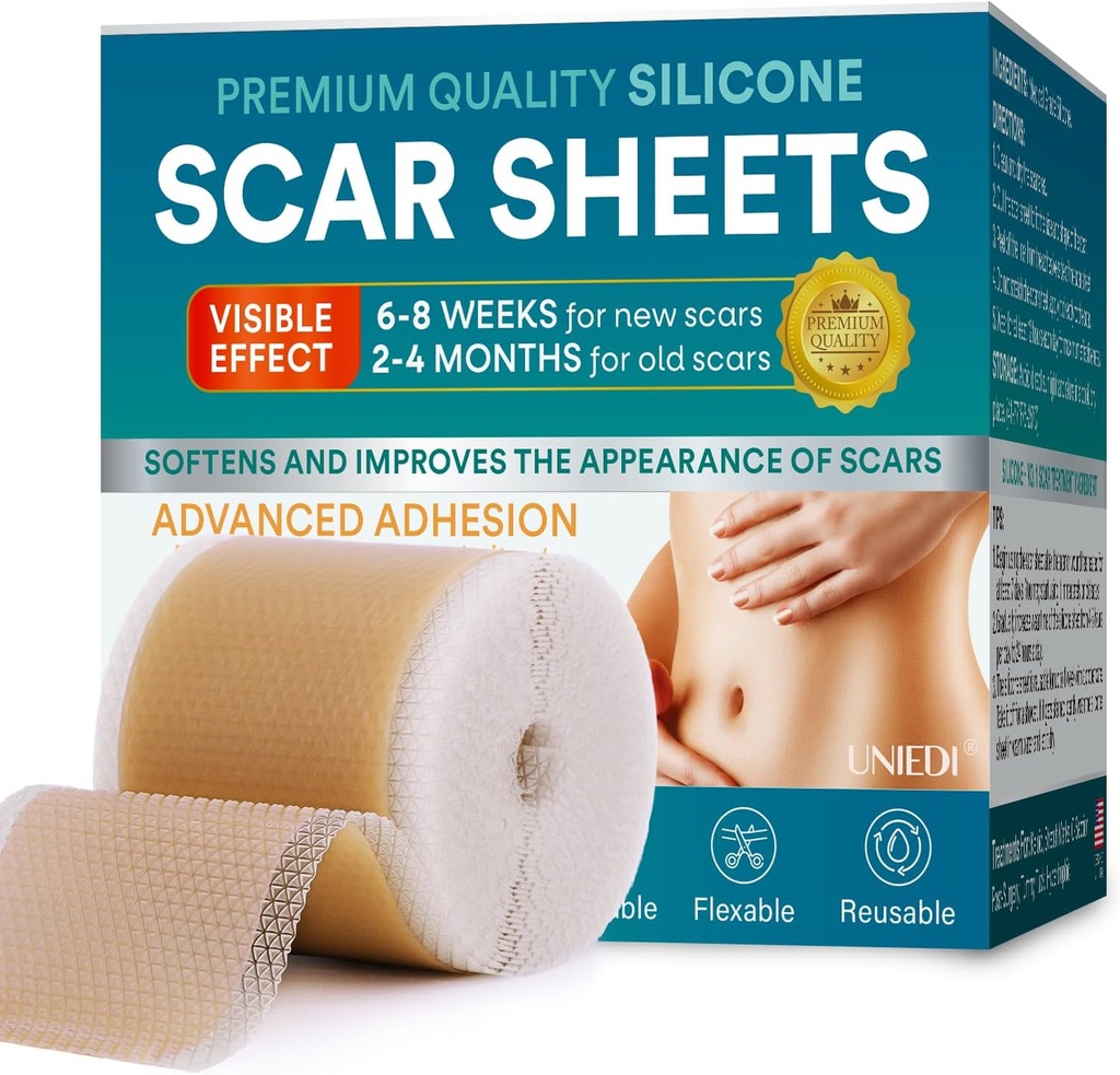 Silikon Scar Sheets, Silikon Scar Tape (1.6"x 120" Roll-300CM), Silikon Tape für Schals, Scar Tape für chirurgische Narben, Silikon Scar Strips für C-Section, Tummy Tuck, Keloid und chirurgische Narben