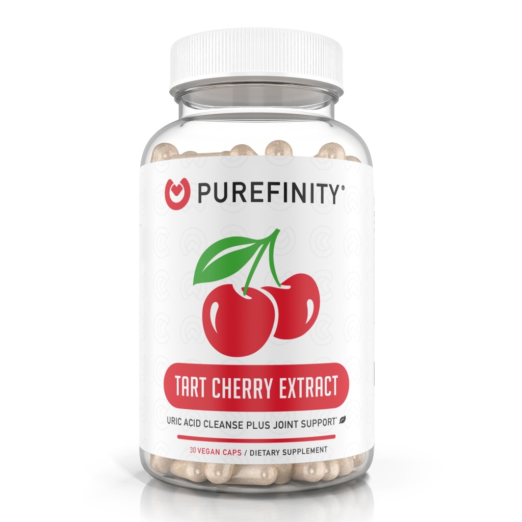 PUREFINITY Tart Cherry Capsules – Uric Acid Flush & Cleanse zur Unterstützung von Gelenk- und Muskelkomfort mit Rohextrakt, Non-GMO, Glutenfrei, Vegan – 30 Zähler (1 Monat Versorgung)