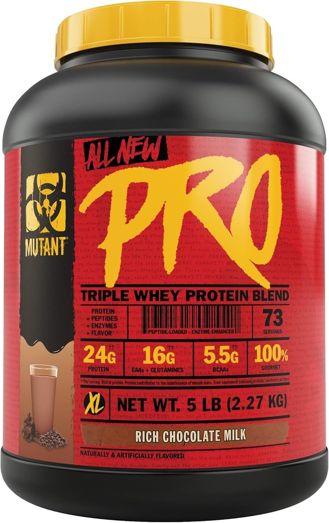 Mutant Pro – Supplément triple de poudre de protéines de lactosérum – Libéré dans le temps pour l'absorption accrue d'acide amino – Saveurs gourmandes décadentes – 5 lb – Chocolat riche