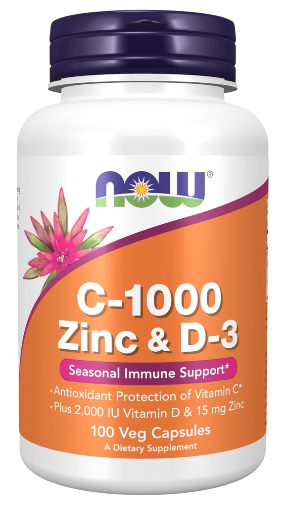 Maintenant Suppléments, C-1000 Zinc & D-3, support immunitaire saisonnier*, 100 capsules de légumes
