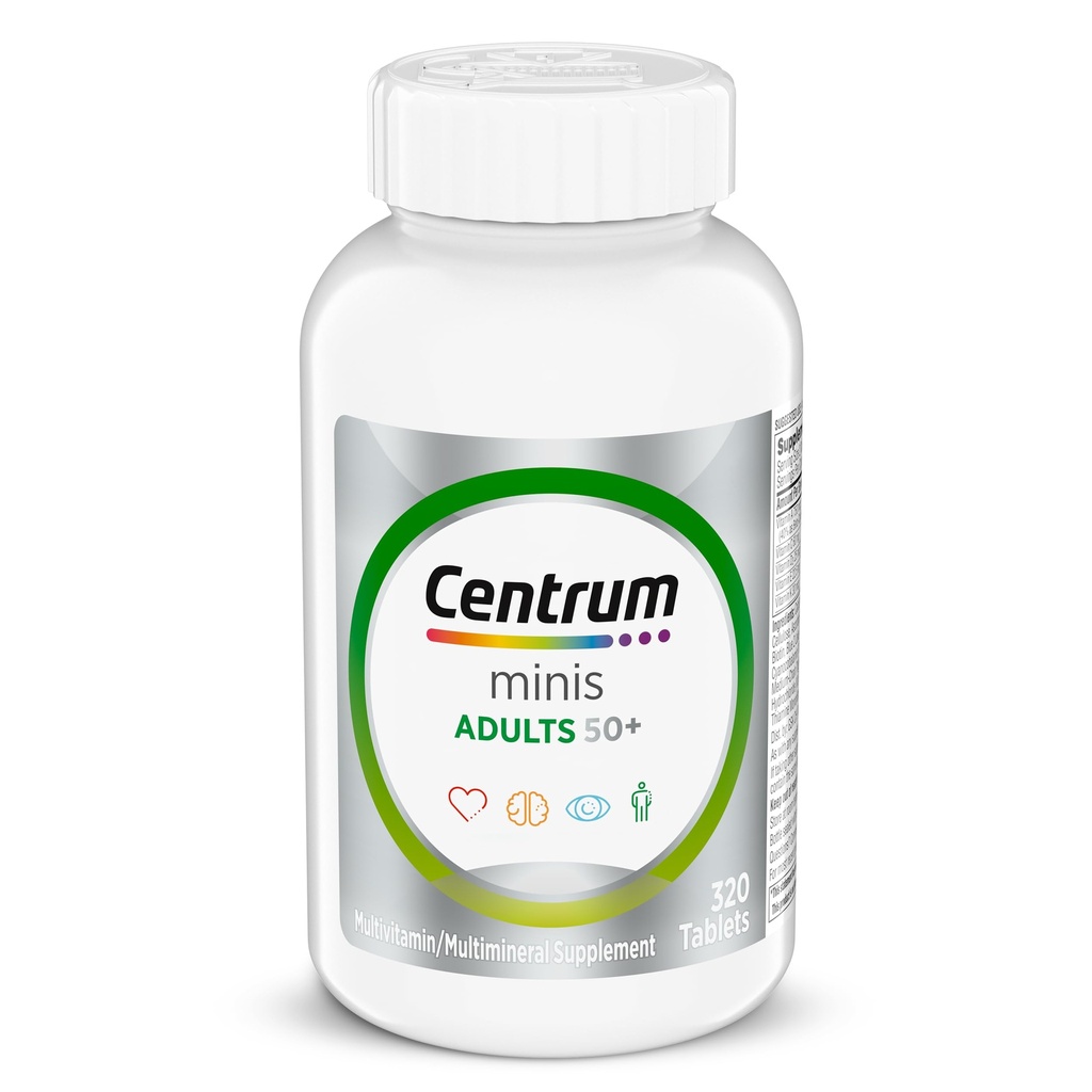 Centrum Minis Silver Multivitamin for Adults 50 Plus, Multimineral Supplement, Vitamin D3, B-Vitamins, Gluten Free, Non-GMO Ingredients, Supports Memory and Cognition in Older Adults - 320 Ct