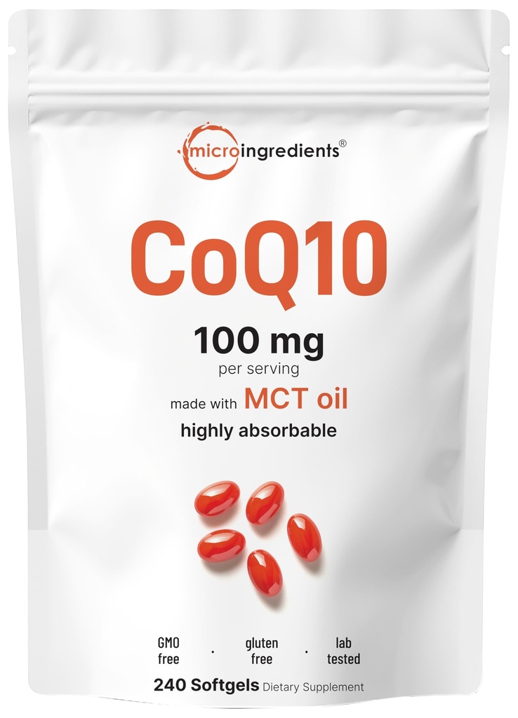 Micro Ingredients CoQ10 100 mg pro Servierung, 240 Softgels | Coenzym Q10 (Ubichinon) Ergänzung | Hergestellt mit MCT Oil | Non-GMO, Glutenfrei