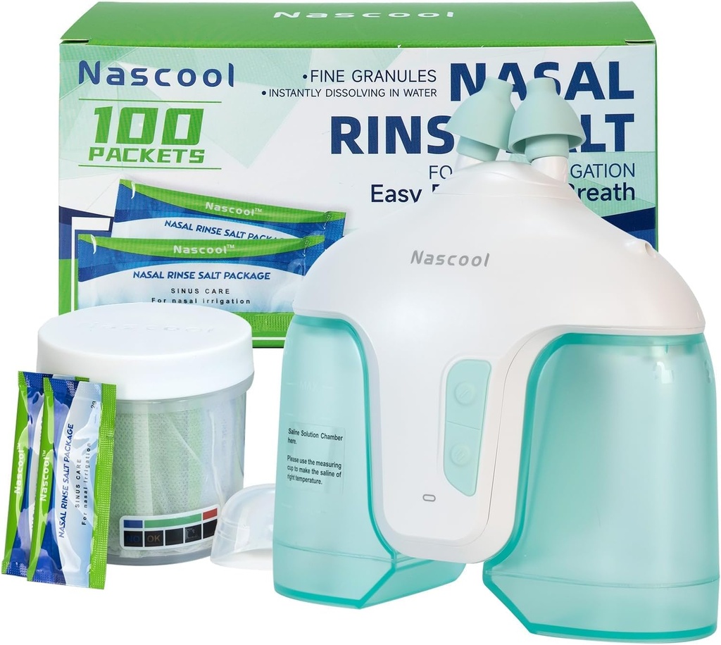 Elektrisches Nasal Bewässerungssystem mit 150 Salzpackungen, 2 Modi Nasenreiniger mit Selbst-Cleaning & Auto Waste Collection Funktion für Sinus Relief Runny Nose, Nasal Congestion
