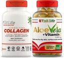 Full Life Hydrolyzed Collagen Supplement - Bovine Collagen Pillen 90 Kapseln und Aloe Vera mit Vitamin E Kapseln für Haut - Hydrating Face Moisturizer - 60 brechbare Kapseln