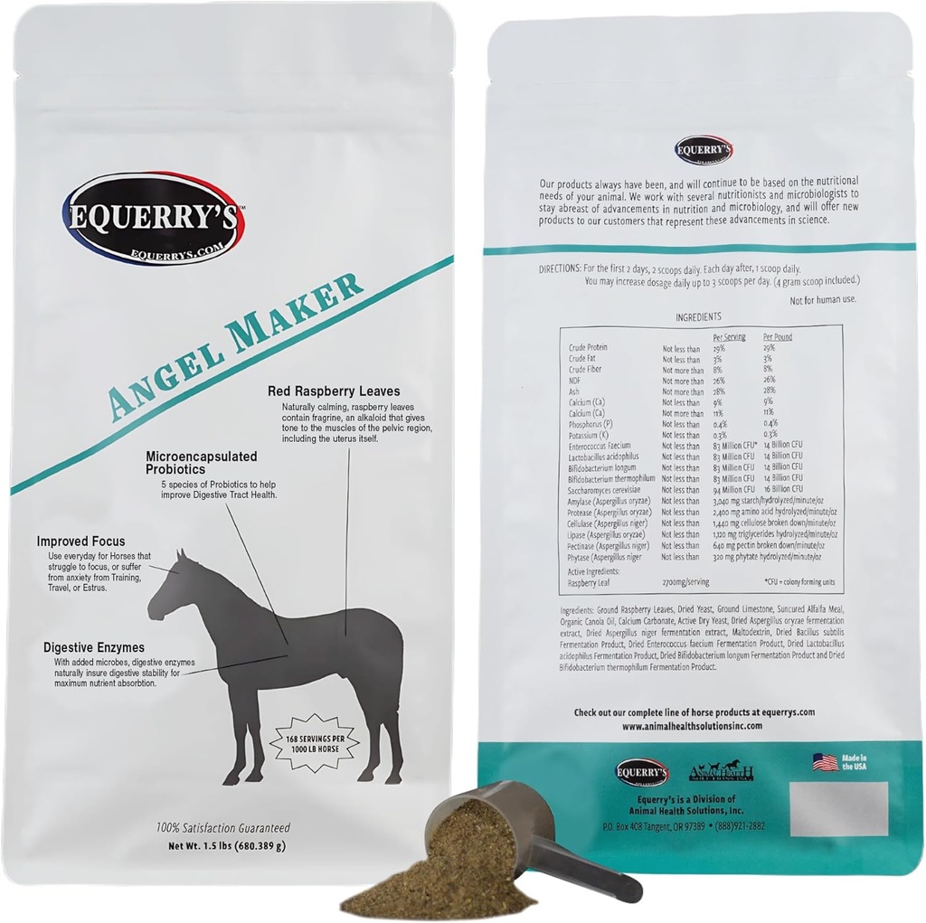 Equerry's Angel Maker, Raspberry Leaf, Microencapsulated Probiotics Supplement für Pferd Ulcer Behandlung & Verdauungs-Gesundheit und Fokus, 1.5lb.